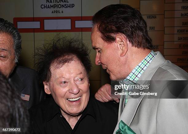 Actor/comedian Marty Allen and impressionist Rich Little joke around during a meet and greet after Allen's performance at the Downtown Grand Hotel &...