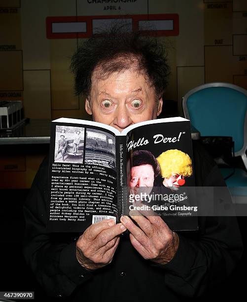 Actor/comedian Marty Allen jokes around during a meet and greet after his performance at the Downtown Grand Hotel & Casino on March 23, 2015 in Las...