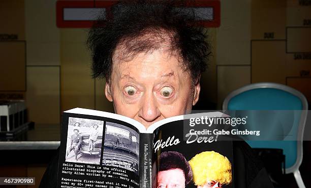 Actor/comedian Marty Allen jokes around during a meet and greet after his performance at the Downtown Grand Hotel & Casino on March 23, 2015 in Las...