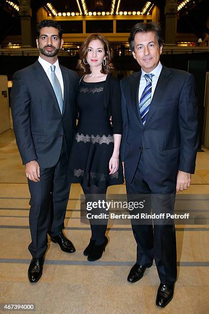 Fahed Hariri, his wife Maya and Cyril Karaoglan attend the 'Societe des Amis du Musee D'Orsay' : Dinner Party at Musee d'Orsay on March 23, 2015 in...