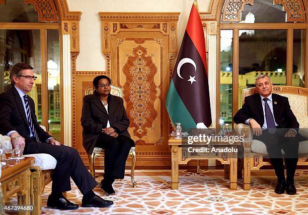 Bernardino Leon , UN special envoy for Libya, and President of Libya's General National Congress , Nouri Abusahmain , meet at Abusahmain's office in...