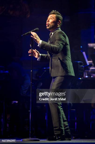 Miguel Poveda performs on stage during Festival del Mil.lenni at Gran Teatre Del Liceu on February 6, 2014 in Barcelona, Spain.