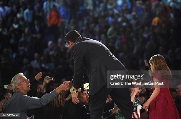 Senator Ted Cruz greets people after he announced his candidacy for a presidential bid at Liberty University on Monday March 23, 2015 in Lynchburg,...