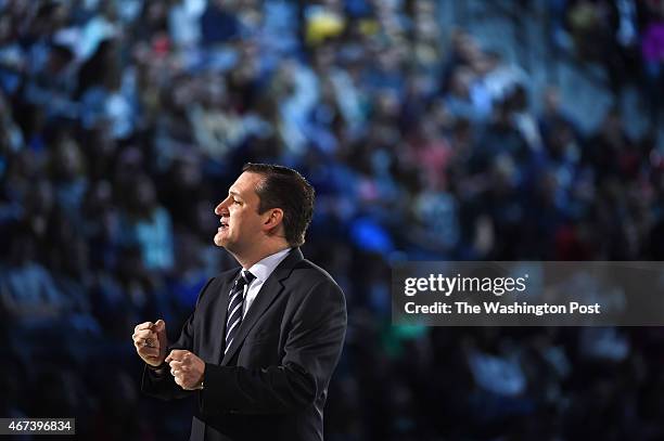 Senator Ted Cruz announces his candidacy for a presidential bid at Liberty University on Monday March 23, 2015 in Lynchburg, VA.