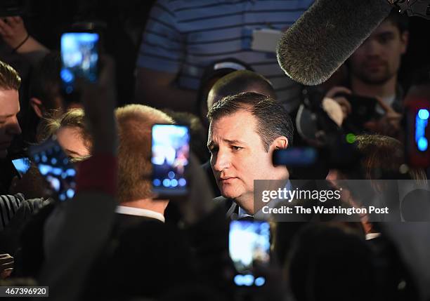 Senator Ted Cruz greets people after he announced his candidacy for a presidential bid at Liberty University on Monday March 23, 2015 in Lynchburg,...