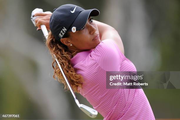 Cheyenne Woods of the United States tees off during day two of the 2014 Ladies Masters at Royal Pines Resort on February 7, 2014 on the Gold Coast,...