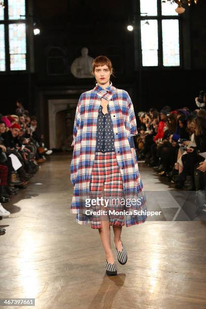 Model walks the runway at the Creatures Of Comfort fashion show during Mercedes-Benz Fashion Week Fall 2014 at The Highline Hotel on February 6, 2014...