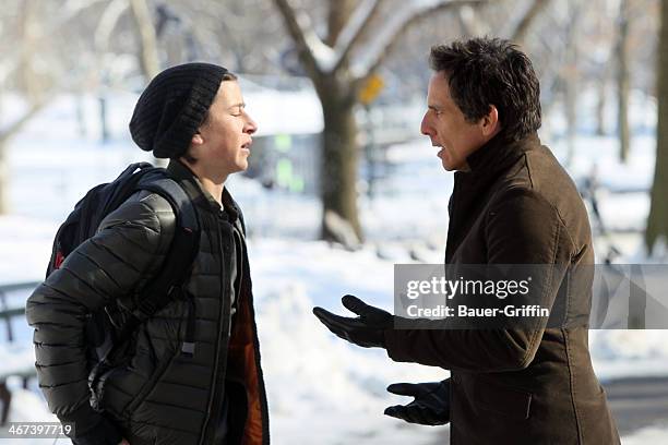 Ben Stiller and Skyler Gisondo filming "Night At The Museum 3" on February 6, 2014 in New York City.