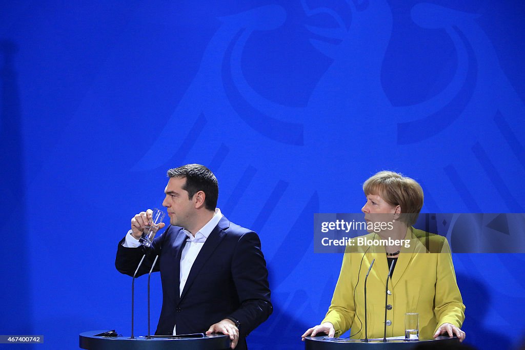 Greek Prime Minister Alexis Tsipras And German Chancellor Angela Merkel News Conference