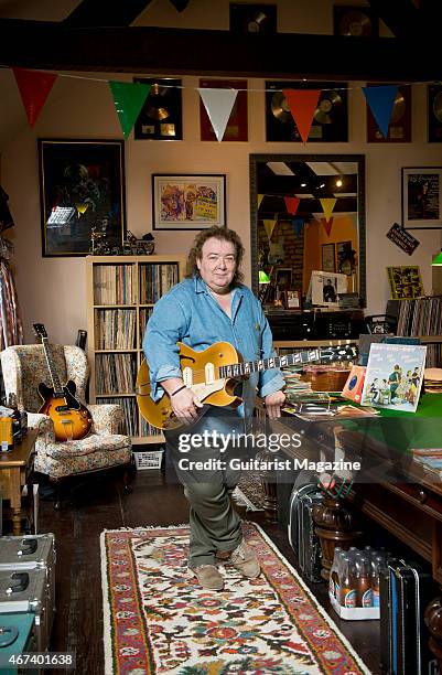 Portrait of English rock musician Bernie Marsden photographed at his home in Buckinghamshire, on May 22, 2014. Marsden is best known as a guitarist...