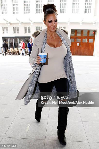 Jodie Marsh seen arriving at the BBC Radio 1 Studios on March 24, 2015 in London, England.