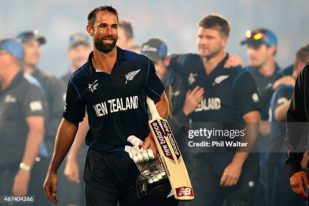 Grant Elliott of New Zealand leaves the field following the 2015 Cricket World Cup Semi Final match between New Zealand and South Africa at Eden Park...