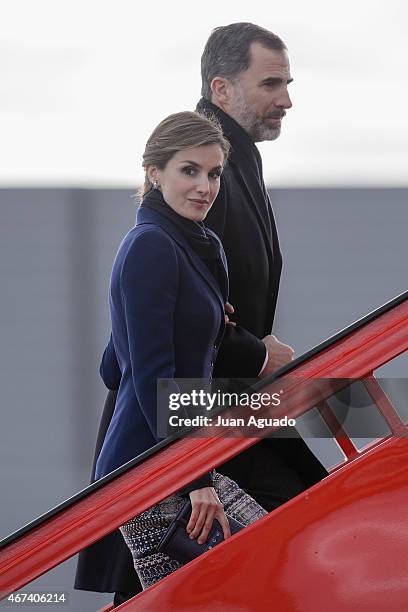 Queen Letizia of Spain and King Felipe of Spain depart for an official visit to France at Barajas Airport on March 24, 2015 in Madrid, Spain.