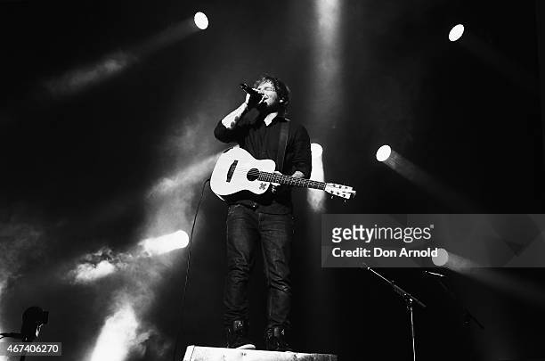 Ed Sheeran performs on stage at Qantas Credit Union Arena on March 24, 2015 in Sydney, Australia.