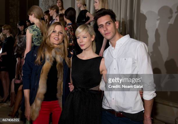 Mary Alice Stephenson, Erin Fetherston and Gabe Saporta attend the Erin Fetherston presentation during Mercedes-Benz Fashion Week Fall 2014 at W...