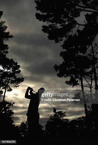Will Claxton hits a tee shot on the 18th hole during the first round of the AT&T Pebble Beach National Pro-Am at Spyglass Hill Golf Course on...