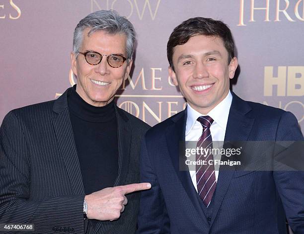 Michael Buffer and Boxer Gennady Golovkin attend HBO's 'Game of Thrones' Season 5 Premiere and After Party at the San Francisco Opera House on March...