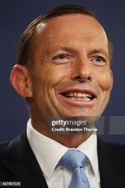 Australian Prime Minister, Tony Abbott speaks to media at the Commonwealth Parliamentary Offices during a joint press conference on February 7, 2014...