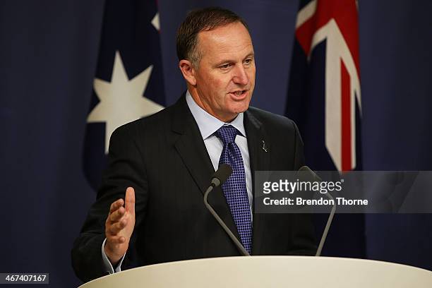 New Zealand Prime Minister, John Key speaks to media at the Commonwealth Parliamentary Offices during a joint press conference on February 7, 2014 in...