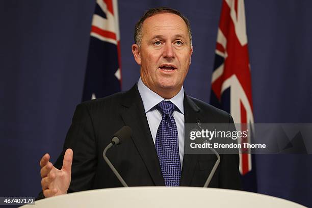 New Zealand Prime Minister, John Key speaks to media at the Commonwealth Parliamentary Offices during a joint press conference on February 7, 2014 in...