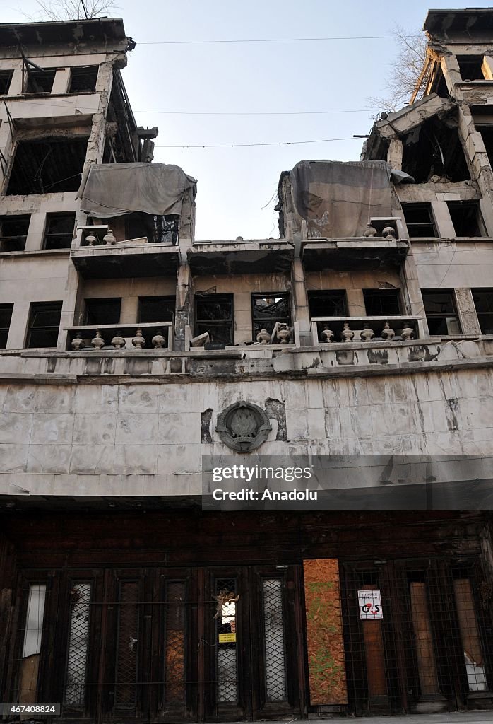 Yugoslav Ministry of Defence building still remains damaged after NATO bombing