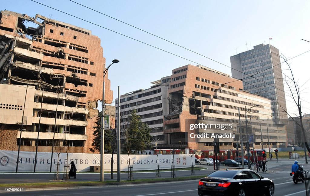 Yugoslav Ministry of Defence building still remains damaged after NATO bombing