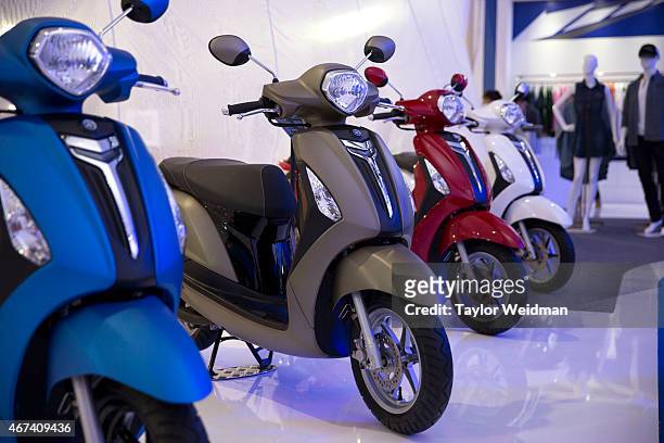 The Yamaha Grand Filano is displayed at the 36th Bangkok International Motor Show at Impact Muang Thong Thani on March 24, 2015 in Bangkok, Thailand.