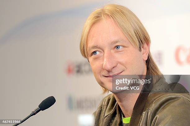 Evgeni Plushenko of Russia attends press conference of 2015 Shanghai World Figure Skating Championships on March 24, 2015 in Shanghai, China.