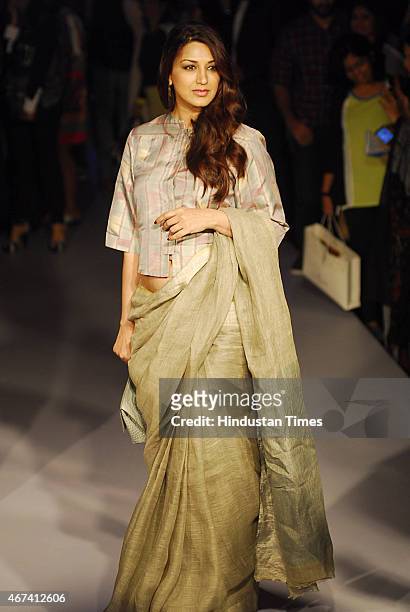 Bollywood actor Sonali Bendre at Lakme Fashion Week Summer/Resort 2015 on March 19, 2015 in Mumbai, India.