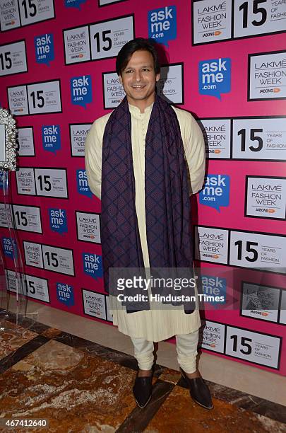 Bollywood actor Vivek Oberoi at Lakme Fashion Week Summer/Resort 2015 on March 19, 2015 in Mumbai, India.