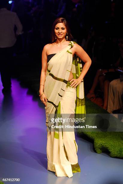 Bollywood actor Tanisha Mukerji at Lakme Fashion Week Summer/Resort 2015 on day 3 on March 20, 2015 in Mumbai, India.