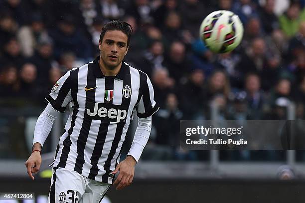 Alessandro Matri of Juventus FC in action during the Serie A match between Juventus FC and Genoa CFC at Juventus Arena on March 22, 2015 in Turin,...