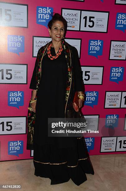 Columnist and novelist Shobha De at Lakme Fashion Week Summer/Resort 2015 on March 22, 2015 in Mumbai, India.