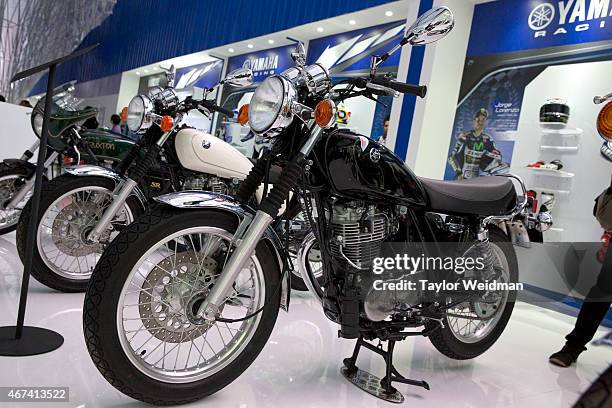 The Yamaha SR400 is displayed at the 36th Bangkok International Motor Show at Impact Muang Thong Thani on March 24, 2015 in Bangkok, Thailand.