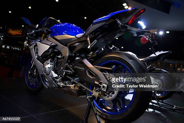 The Yamaha YZF-R1 is displayed at the 36th Bangkok International Motor Show at Impact Muang Thong Thani on March 24, 2015 in Bangkok, Thailand.