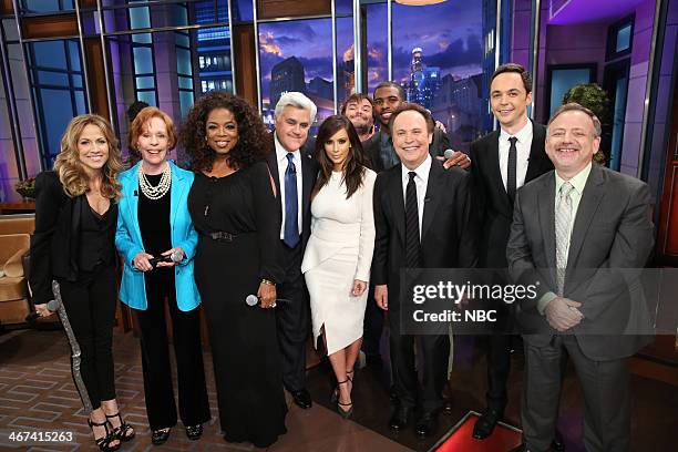 Episode 4610 -- Pictured: Sheryl Crow, Carol Burnett, Oprah Winfrey, host Jay Leno, Kim Kardashian, Jack Black, Chris Paul, Billy Crystal, Jim...