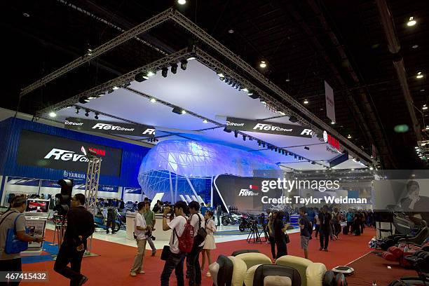 General view of the Yamaha booth at the 36th Bangkok International Motor Show at Impact Muang Thong Thani on March 24, 2015 in Bangkok, Thailand.