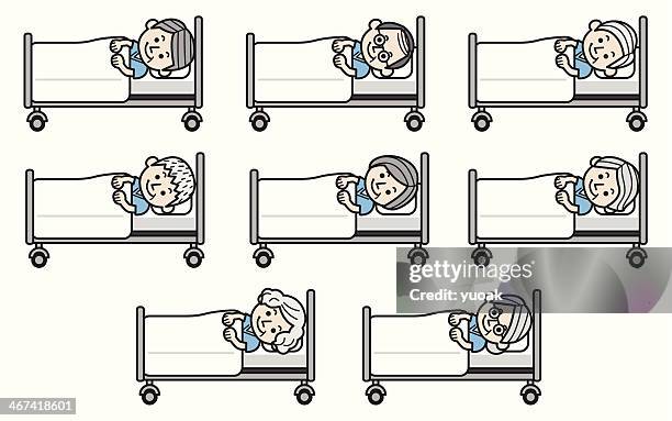 elder people at hospital bed - nursing assistant stock illustrations