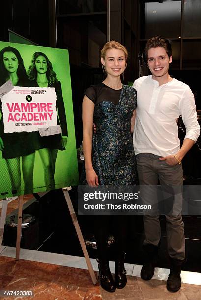 Actors Lucy Fry and Dominic Sherwood greet guests and sign autographs at The Cast Of "Vampire Academy" Meet Fans at Westfield Garden State Mall on...