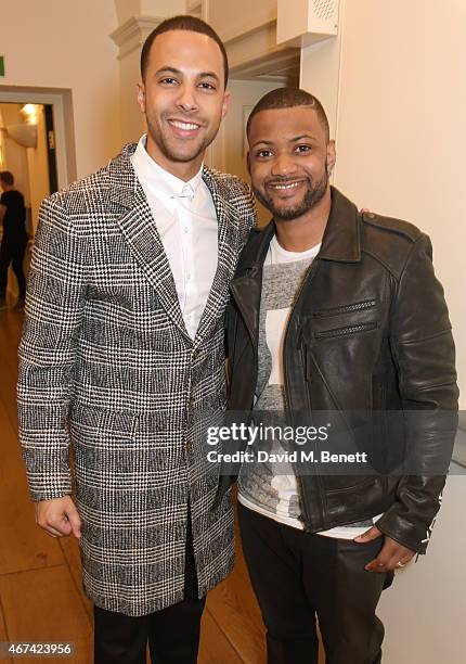 Marvin Humes and JB Gill attend as Rochelle Humes presents her SS15 collection for very.co.uk at The Portico Rooms, Somerset House on March 24, 2015...