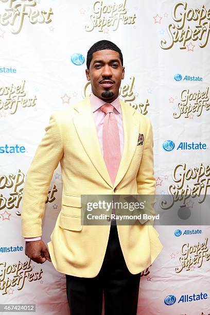 Singer, author and actor Fonzworth Bentley poses for photos on the red carpet for the Allstate Gospel SuperFest 2015 at House Of Hope Arena on MARCH...