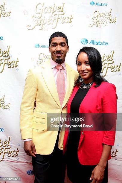 Singer, author and actor Fonzworth Bentley and his wife Faune Watkins poses for photos on the red carpet for the Allstate Gospel SuperFest 2015 at...