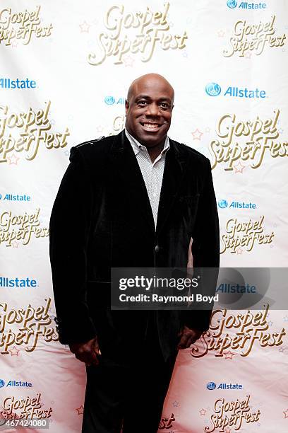 Singer Mark Hubbard from Mark Hubbard and The Voices poses for photos on the red carpet for the Allstate Gospel SuperFest 2015 at House Of Hope Arena...