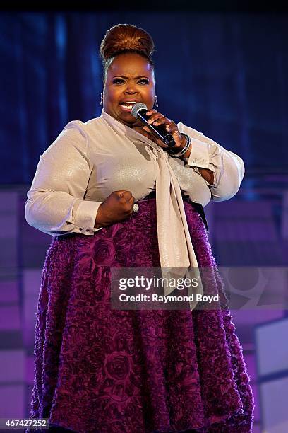 Singer Crystal Aikin, winner of BET's first season of "Sunday Best" performs during the Allstate Gospel SuperFest 2015 at House Of Hope Arena on...