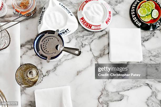 Interior images of Chef Ludo Lefebvre's French restaurant Petit Trois, designed by Estee Stanley, photographed for Domaine Home on September 23, 2014...