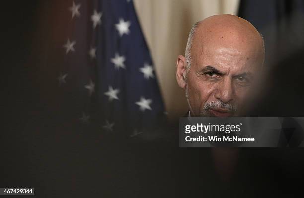 President of Afghanistan Ashraf Ghani answers a question while holding a joint press conference with U.S. President Barack Obama in the East Room of...