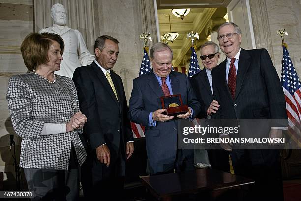 Golfer Jack Nicklaus stands with L-R: House Minority Leader Nancy Pelosi ,D-CA, Speaker of the House John Boehner ,R-OH, Senate Minority Leader...