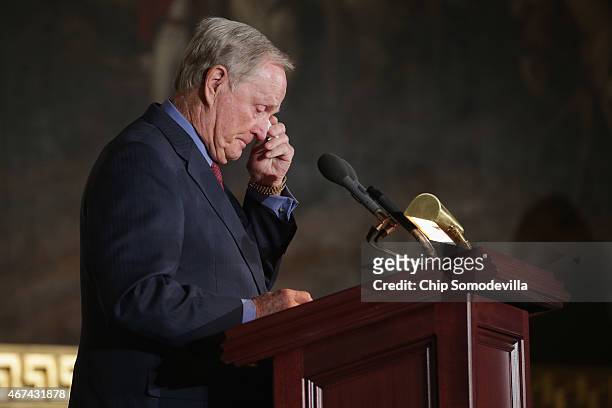 Golf legend Jack Nicklaus delivers remarks after acepting the Congressional Gold Medal during a ceremony in the U.S. Capitol Rotunda March 24, 2015...