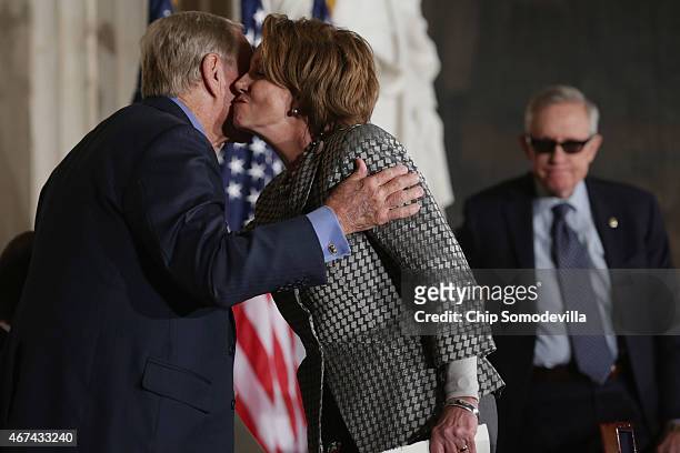 House Minority Leader Nancy Pelosi congratulates Golf legend Jack Nicklaus during his the Congressional Gold Medal deremony in the U.S. Capitol...