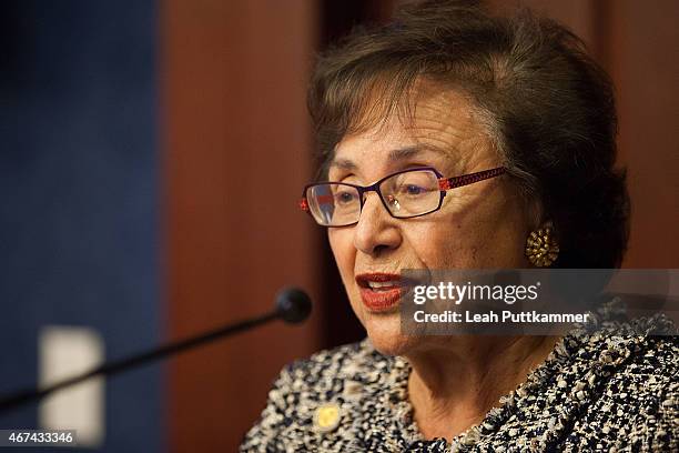 Rep. Nita Lowey speaks at the amfAR Capitol Hill Conference on Women and HIV/AIDS at the U.S. Capitol Visitor Center on March 24, 2015 in Washington,...